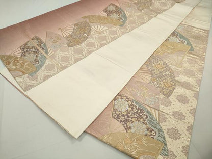 平和屋着物◎六通柄袋帯　扇面草花文　金銀糸　正絹　逸品　DAAU1636xg