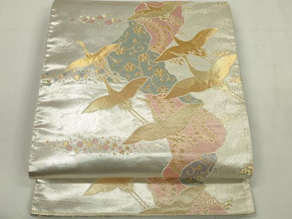 平和屋着物◎六通柄袋帯 道長飛鶴花文 金銀糸 正絹 逸品 DAAU1642xg