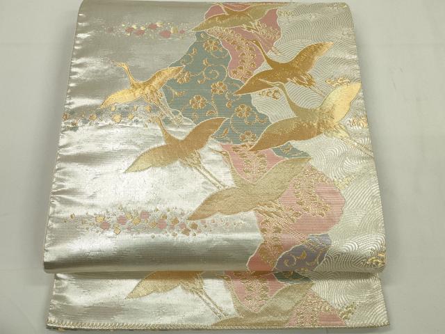 平和屋着物◎六通柄袋帯 道長飛鶴花文 金銀糸 正絹 逸品 DAAU1642xg