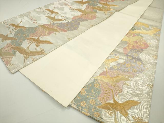 平和屋着物◎六通柄袋帯 道長飛鶴花文 金銀糸 正絹 逸品 DAAU1642xg