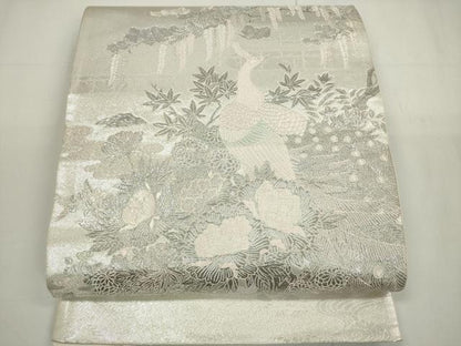 平和屋着物◎太鼓柄袋帯 王朝飾花鳥園図 銀糸 正絹 逸品 DAAU1643xg