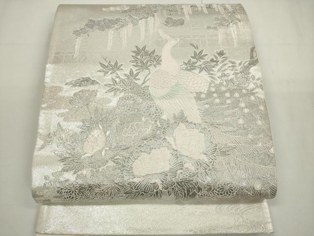 平和屋着物◎太鼓柄袋帯 王朝飾花鳥園図 銀糸 正絹 逸品 DAAU1643xg