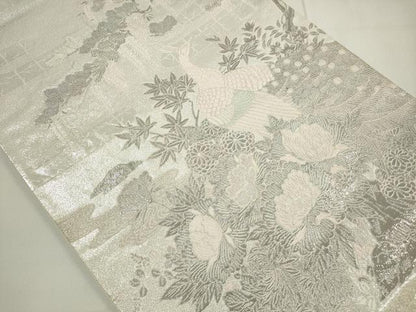 平和屋着物◎太鼓柄袋帯 王朝飾花鳥園図 銀糸 正絹 逸品 DAAU1643xg