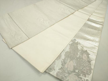 平和屋着物◎太鼓柄袋帯 王朝飾花鳥園図 銀糸 正絹 逸品 DAAU1643xg