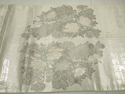 平和屋着物◎太鼓柄袋帯 王朝飾花鳥園図 銀糸 正絹 逸品 DAAU1643xg