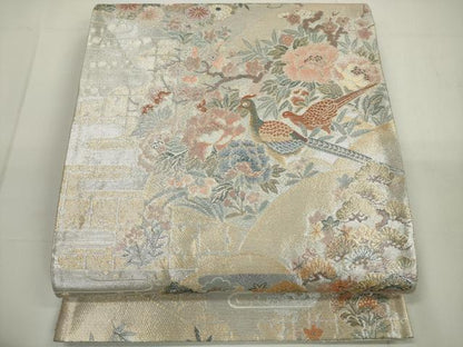 平和屋着物◎佐賀錦 六通柄袋帯 地紙花鳥文 金銀糸 正絹 逸品 DAAU1653xg