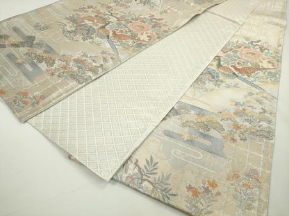 平和屋着物◎佐賀錦 六通柄袋帯 地紙花鳥文 金銀糸 正絹 逸品 DAAU1653xg