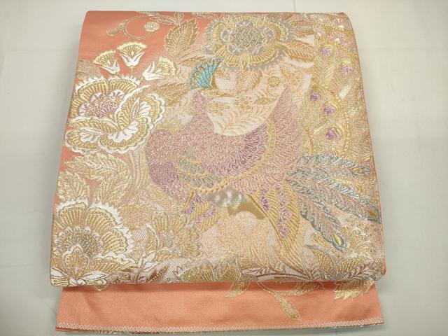 平和屋着物◎六通柄袋帯 唐花孔雀文 金銀糸 正絹 逸品 DAAU1654xg