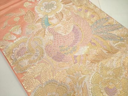 平和屋着物◎六通柄袋帯 唐花孔雀文 金銀糸 正絹 逸品 DAAU1654xg