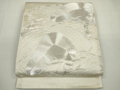 平和屋着物◎太鼓柄袋帯 駒刺繍 総刺繍 立波松文 銀糸 正絹 逸品 DAAU1659xg