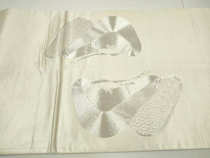 平和屋着物◎太鼓柄袋帯 駒刺繍 総刺繍 立波松文 銀糸 正絹 逸品 DAAU1659xg
