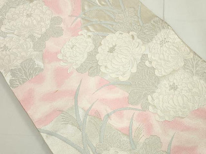 平和屋着物◎六通柄袋帯 唐織 地紙草花文 銀糸 正絹 逸品 DAAU1661xg