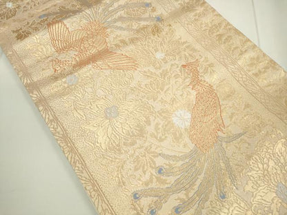 平和屋着物◎六通柄袋帯 唐織 鳳凰更紗花文 金銀糸 正絹 逸品 DAAU1663xg