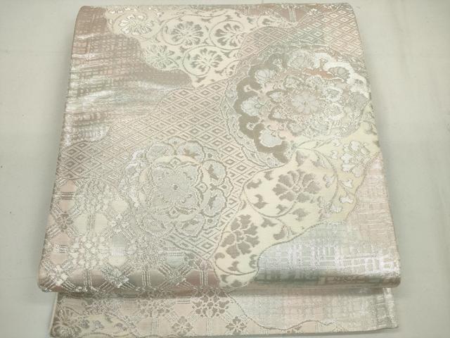 平和屋着物◎西陣 六通柄袋帯 道長正倉院花文 銀糸 正絹 逸品 DAAU1667xg