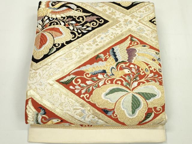 平和屋着物◎六通柄　本袋帯　花鳥菱文　金銀糸　正絹　逸品　DAAU1668xg
