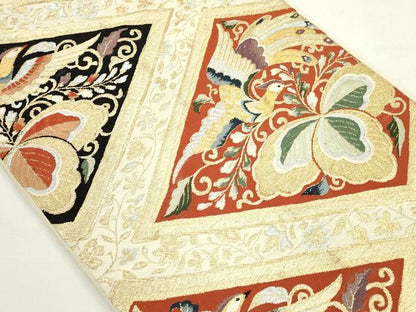 平和屋着物◎六通柄　本袋帯　花鳥菱文　金銀糸　正絹　逸品　DAAU1668xg