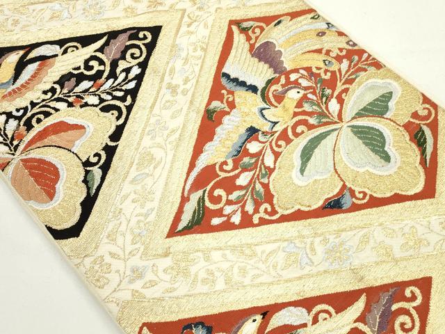 平和屋着物◎六通柄　本袋帯　花鳥菱文　金銀糸　正絹　逸品　DAAU1668xg