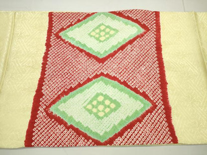 平和屋着物◎九寸開き名古屋帯　絞り　菱文　正絹　逸品　DAAU1673xg