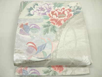 平和屋着物◎六通柄袋帯 唐織 鴛鴦花文 金銀糸 正絹 逸品 DAAU1682xg