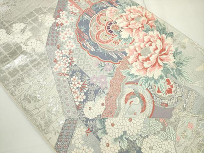 平和屋着物◎六通柄袋帯 唐織 飛鶴吉祥花文 プラチナ箔 正絹 逸品 DAAU1686xg