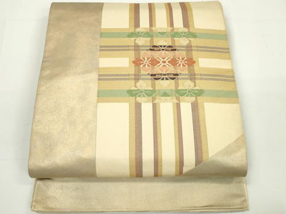 平和屋着物◎太鼓柄袋帯 花菱文 引箔 正絹 逸品 DAAU1689xg