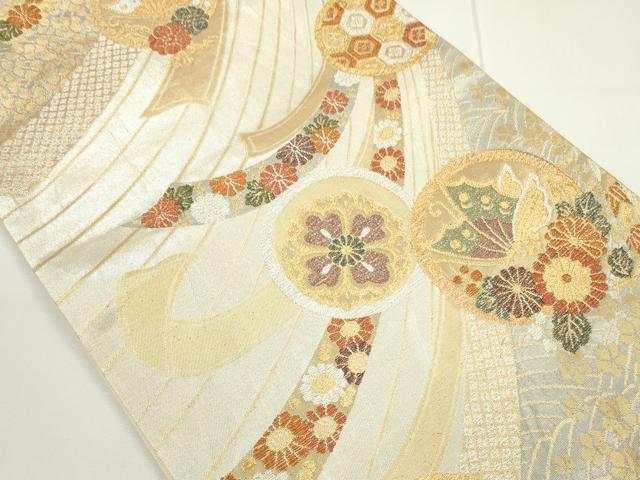 平和屋着物◎六通柄袋帯 吉祥花蝶丸文 金銀糸 正絹 逸品 DAAU1691xg