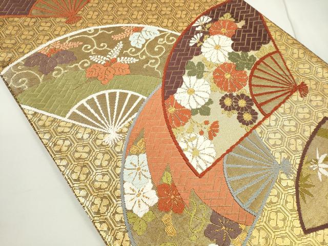 平和屋着物◎佐賀錦 六通柄袋帯 唐織 扇面花文 金糸 正絹 逸品 DAAU1693xg