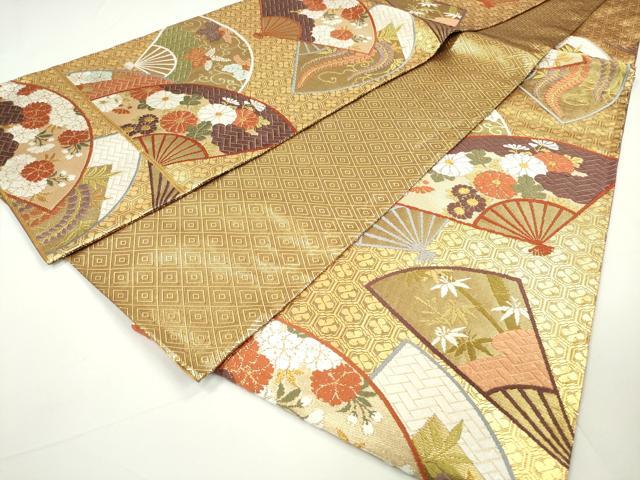 平和屋着物◎佐賀錦 六通柄袋帯 唐織 扇面花文 金糸 正絹 逸品 DAAU1693xg