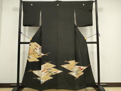 平和屋着物■豪華黒留袖　駒刺繍　松川菱風景文　金彩　正絹　逸品　DAAU1812xg