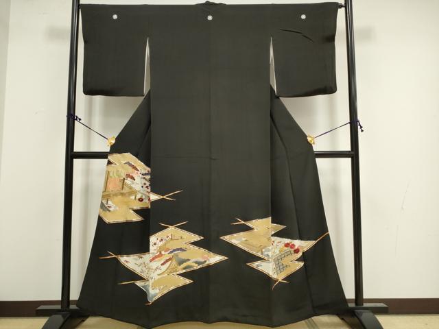 平和屋着物■豪華黒留袖　駒刺繍　松川菱風景文　金彩　正絹　逸品　DAAU1812xg