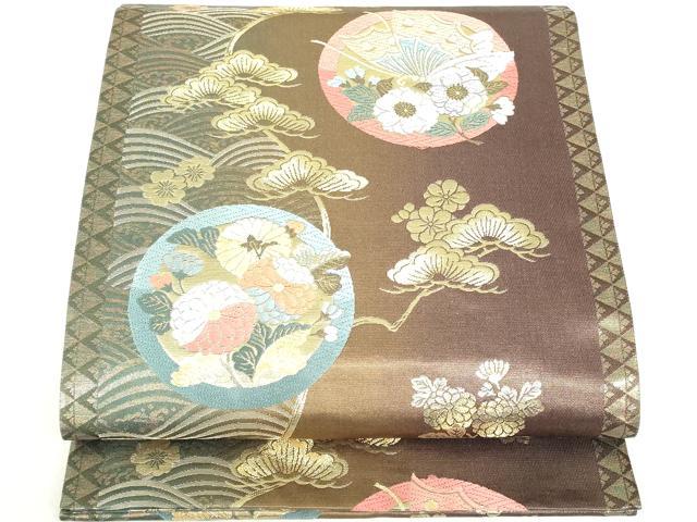 平和屋着物◎六通柄袋帯　唐織　花蝶丸文　金糸　正絹　逸品　DAAU1824xg