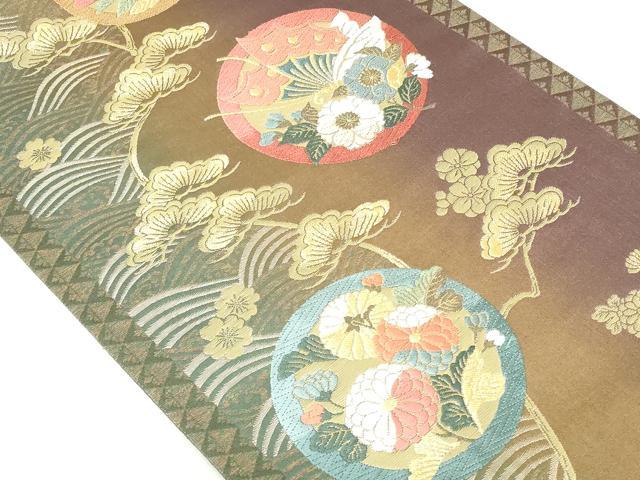 平和屋着物◎六通柄袋帯　唐織　花蝶丸文　金糸　正絹　逸品　DAAU1824xg