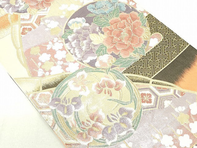平和屋着物◎九百佐賀錦　六通柄袋帯　慶長　花丸文　金銀糸　正絹　逸品　DAAU1835xg