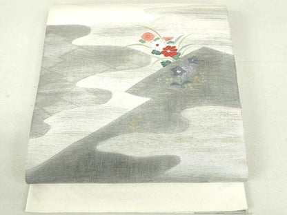 平和屋着物◎太鼓柄袋帯　すくい織　エ霞花文　金彩　正絹　逸品　DAAU1838xg