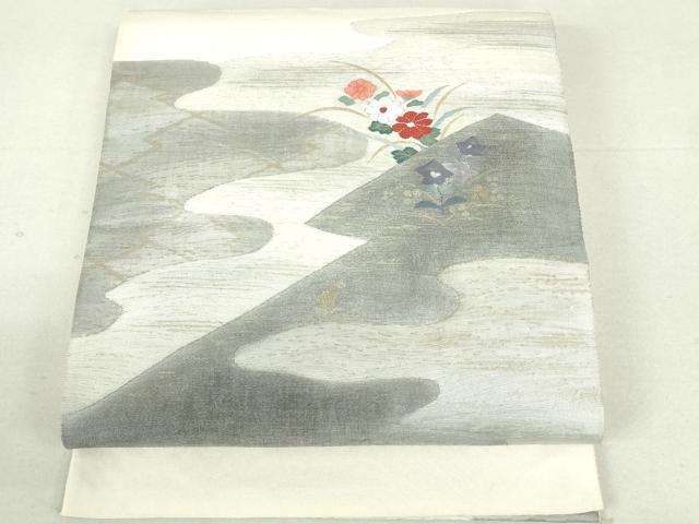 平和屋着物◎太鼓柄袋帯　すくい織　エ霞花文　金彩　正絹　逸品　DAAU1838xg