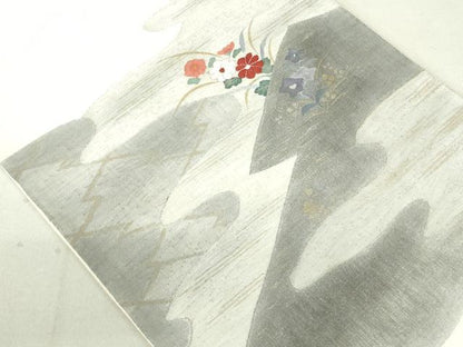 平和屋着物◎太鼓柄袋帯　すくい織　エ霞花文　金彩　正絹　逸品　DAAU1838xg
