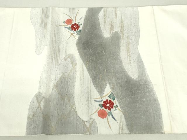 平和屋着物◎太鼓柄袋帯　すくい織　エ霞花文　金彩　正絹　逸品　DAAU1838xg