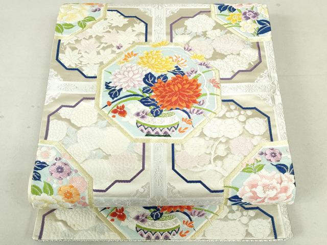 平和屋着物◎六通柄袋帯 唐織 天井飾花文 金銀糸 正絹 逸品 DAAU1844xg