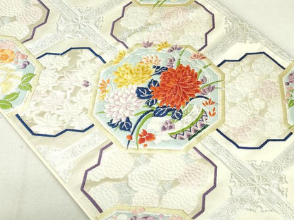 平和屋着物◎六通柄袋帯 唐織 天井飾花文 金銀糸 正絹 逸品 DAAU1844xg