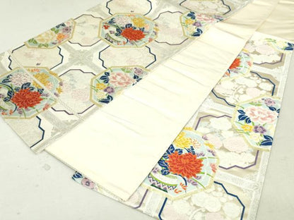 平和屋着物◎六通柄袋帯 唐織 天井飾花文 金銀糸 正絹 逸品 DAAU1844xg