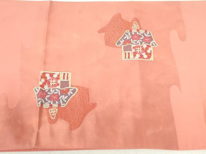 平和屋着物◎太鼓柄袋帯 刺繍 風景文 正絹 逸品 DAAU1849xg