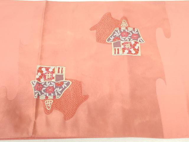 平和屋着物◎太鼓柄袋帯 刺繍 風景文 正絹 逸品 DAAU1849xg