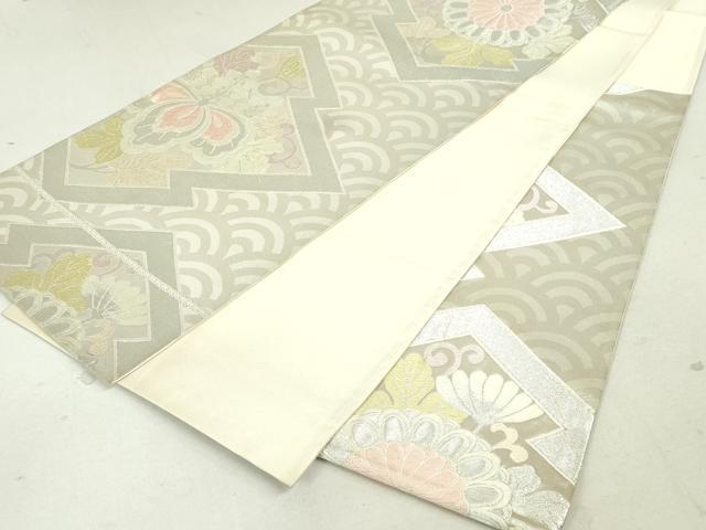 平和屋着物◎六通柄袋帯 唐織 松皮菱桐文 銀糸 正絹 逸品 DAAU1851xg