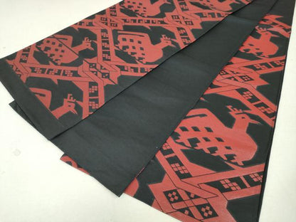 平和屋着物◎六通柄袋帯 有栖川文様 黒地 正絹 逸品 DAAU1857xg