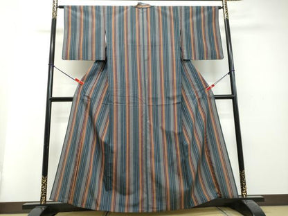 平和屋着物▽上質な紬 単衣 縞 正絹 逸品 DAAU2232ud