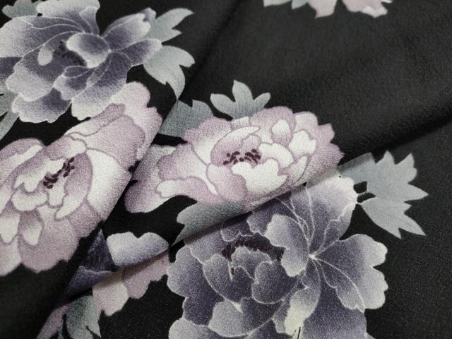 平和屋着物▽小紋 単衣 舞花文 黒地 洗える着物 DAAU2657ud