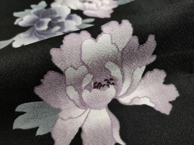 平和屋着物▽小紋 単衣 舞花文 黒地 洗える着物 DAAU2657ud