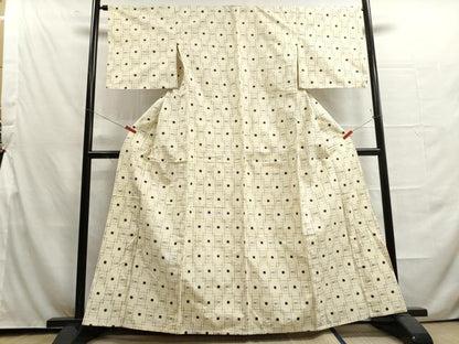 平和屋着物▽上質な紬　単衣　幾何学文様　正絹　逸品　DAAU2660ud