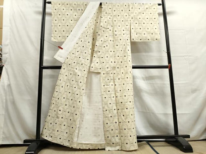 平和屋着物▽上質な紬　単衣　幾何学文様　正絹　逸品　DAAU2660ud