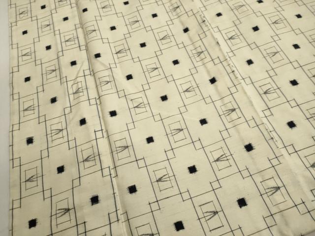 平和屋着物▽上質な紬　単衣　幾何学文様　正絹　逸品　DAAU2660ud